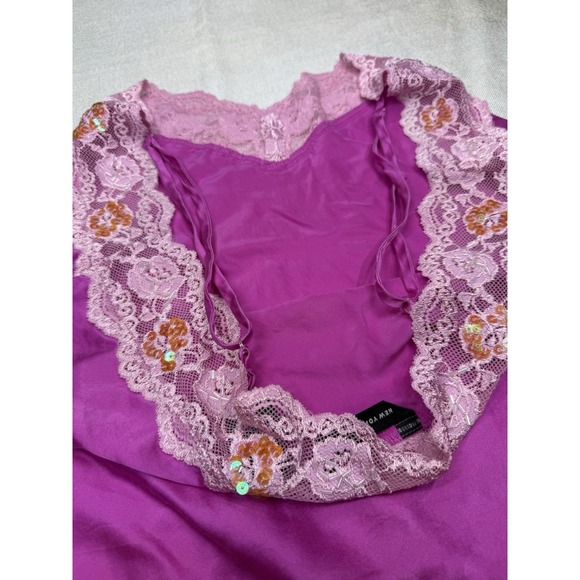 Sexy Ny&Co Silk Cami Babydoll Tee Womens Large Lace Sequins Hot Pink - Picture 6 of 11